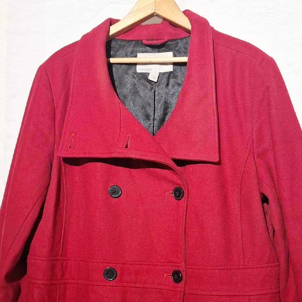 Vintage Red Trench Coat, Wool Rayon, Double Breasted, Old Navy, 16, NWOT - Picture 8 of 13